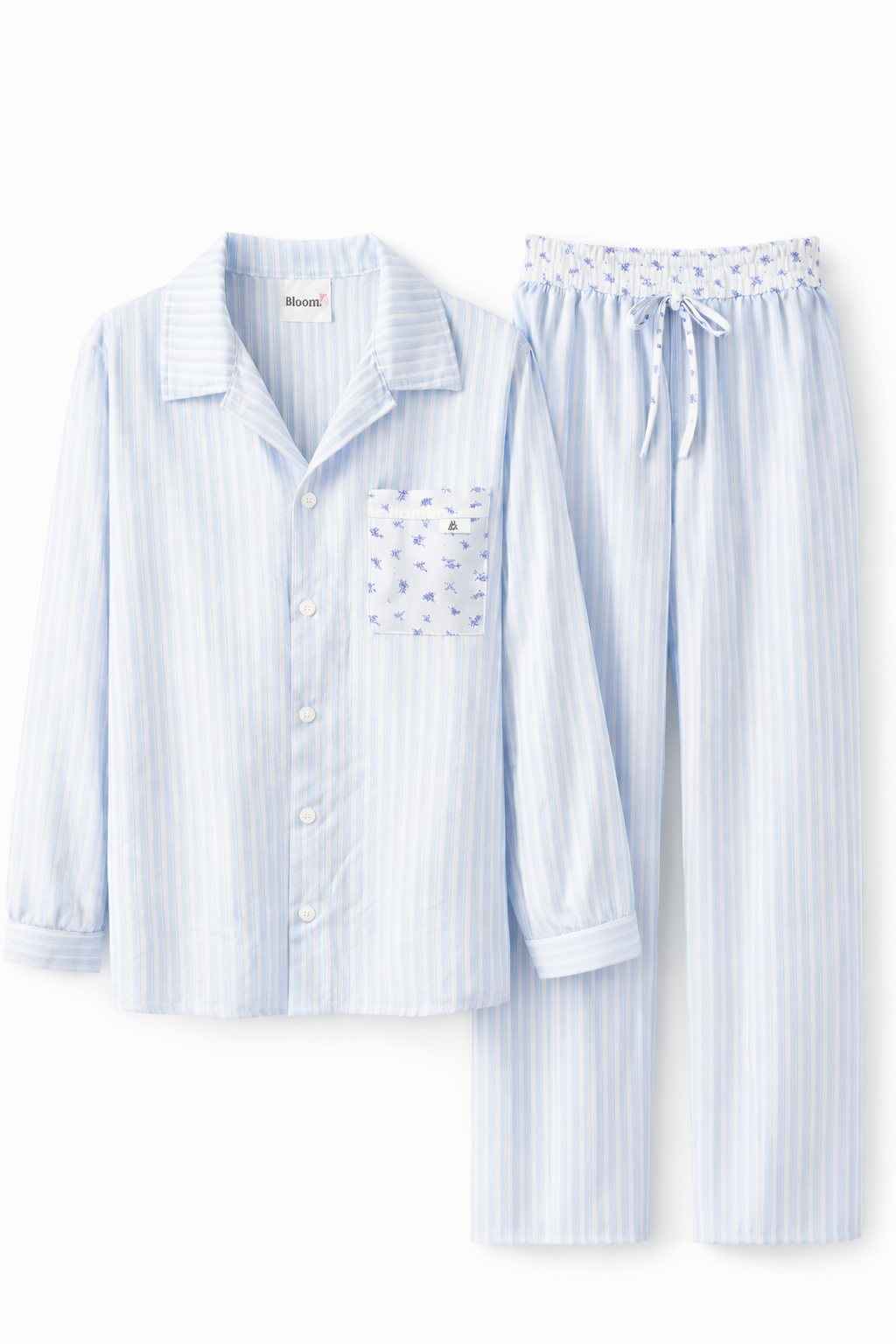 Pyjama femme bleu ciel à fines rayures - Confort et élégance au quotidien