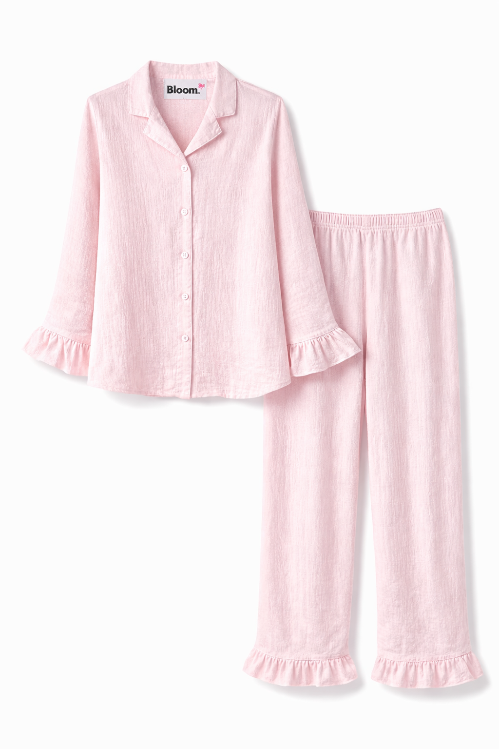 Ensemble pyjama rose poudré en gaze de coton - Élégance & confort